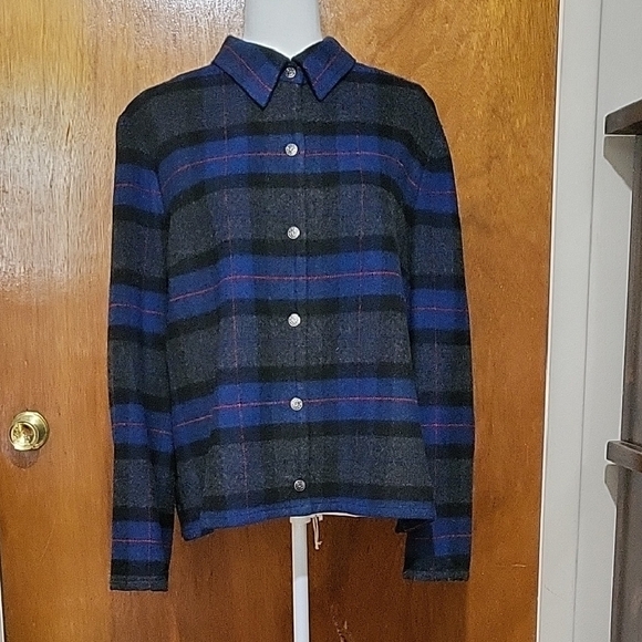 Evan Picone Plaid Wool Blend Jacket - Blue and Black Womens Size 18 - Picture 1 of 7